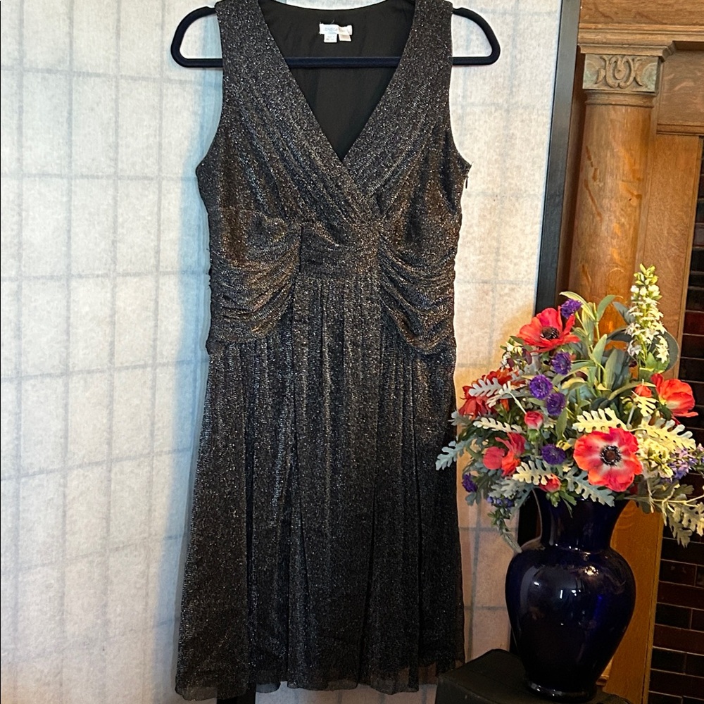 London Times Glittering Black Midi Dress